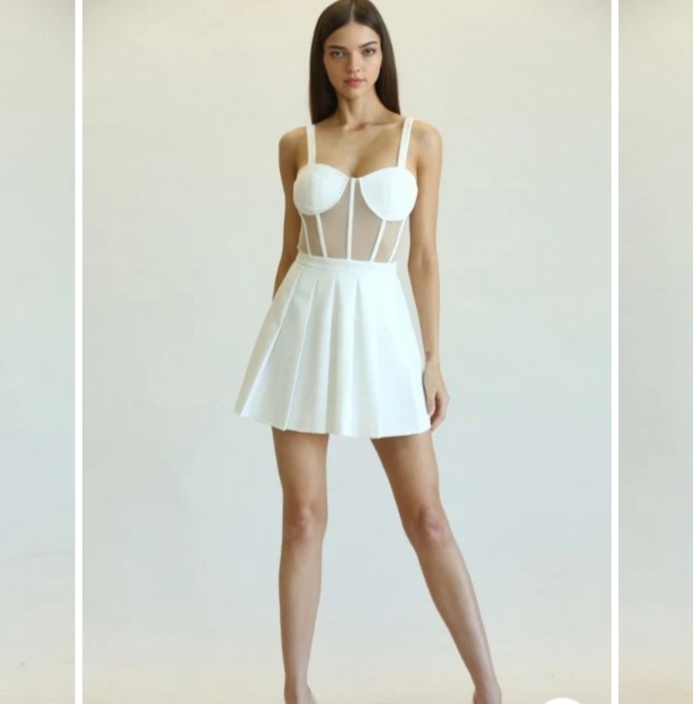 NWT BLITHE Los Angeles White Mini Corset Dress Nude Mesh Size Large